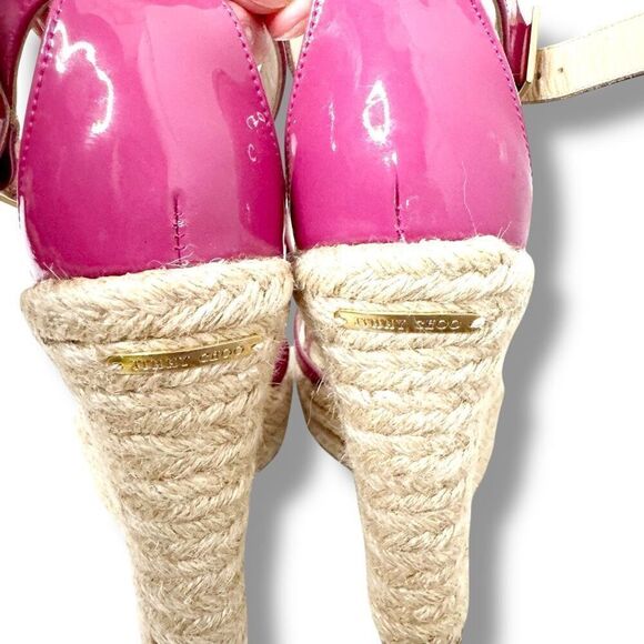 Jimmy Choo Dark Pink Patent Leather Porto Espadrille Platform Wedge Sandals 38 - Picture 10 of 12